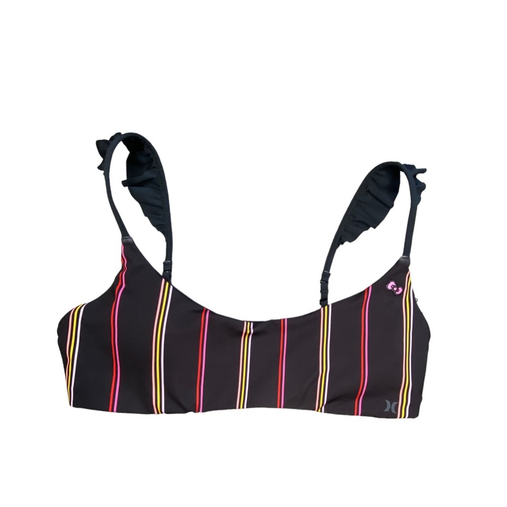Hurley Hello Kitty Limited Edition Striped Scoop Neck Bikini Top Large
